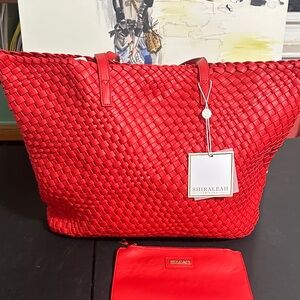 Anthropologie Shiraleah red Blythe tote with pouch